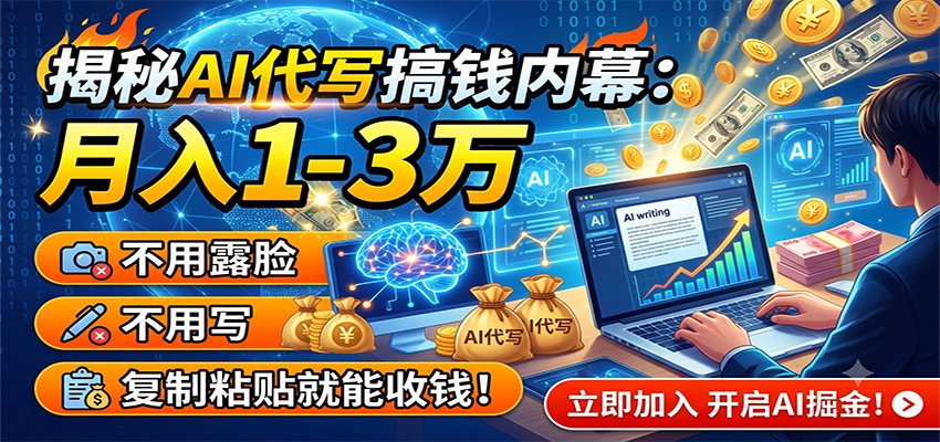 揭秘AI代写搞钱内幕：月入1-3万，不用露脸不用写，复制粘贴就能收钱！-惠声资源站