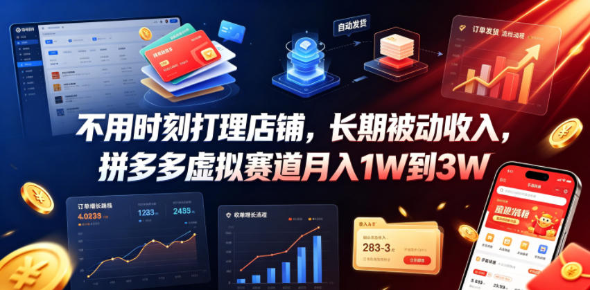 不用时刻打理店铺，长期被动收入，拼多多虚拟赛道月入1W到3W【揭秘】-惠声资源站