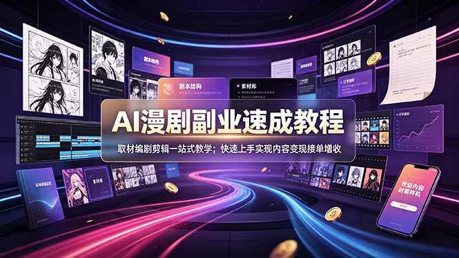 AI漫剧副业速成教程，取材编剧剪辑一站式教学；快速上手实现内容变现接单增收-惠声资源站