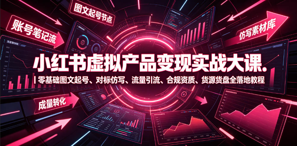 小红书虚拟产品变现实战大课｜零基础图文起号、对标仿写、流量引流、合规资质、货源货盘全落地教程-惠声资源站