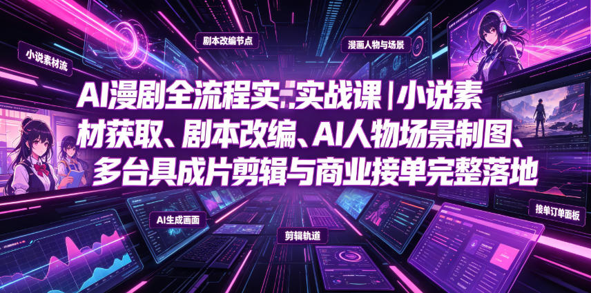 AI漫剧全流程实战课｜小说素材获取、剧本改编、AI人物场景制图、多工具成片剪辑、平台付费变现与商业接单完整落地-惠声资源站