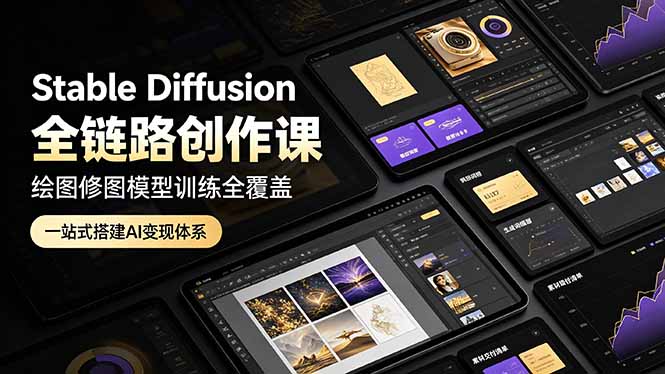 Stable Diffusion全链路创作课，绘图修图模型训练全覆盖，一站式搭建AI变现体系-惠声资源站
