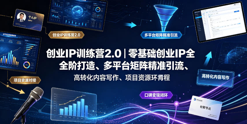 创业IP训练营2.0｜零基础创业IP全阶打造、多平台矩阵精准引流、高转化内容写作、项目资源对接与口碑变现闭环课程-惠声资源站