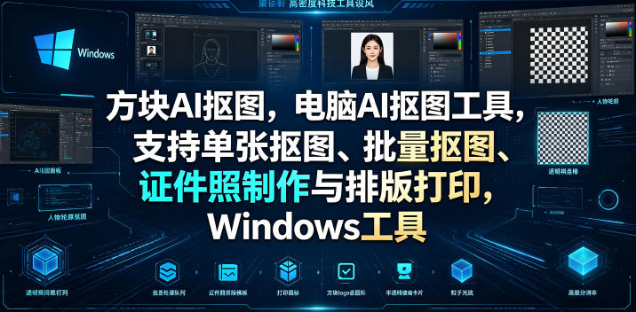 方块AI抠图，电脑AI抠图工具，支持单张抠图、批量抠图、证件照制作与排版打印，Windows工具-惠声资源站