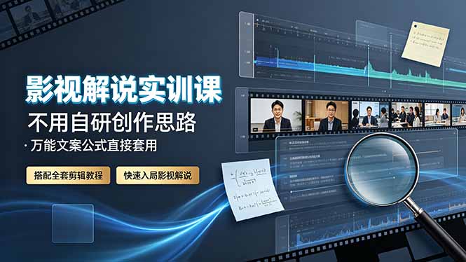 影视解说实训课：不用自研创作思路，万能文案公式直接套用，搭配全套剪辑教程，快速入局影视解说-惠声资源站