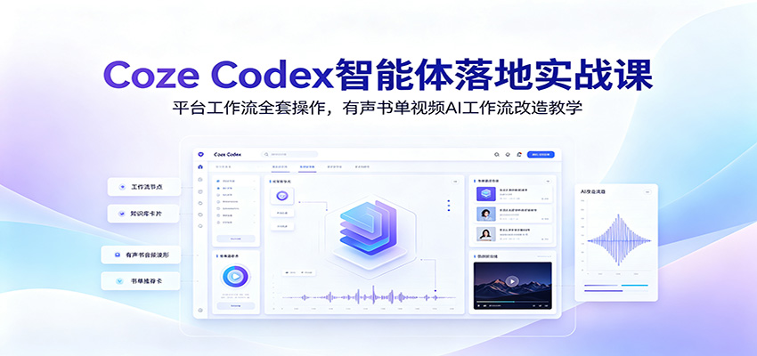 Coze Codex智能体落地实战课：平台工作流全套操作，有声书单视频AI工作流改造教学-惠声资源站