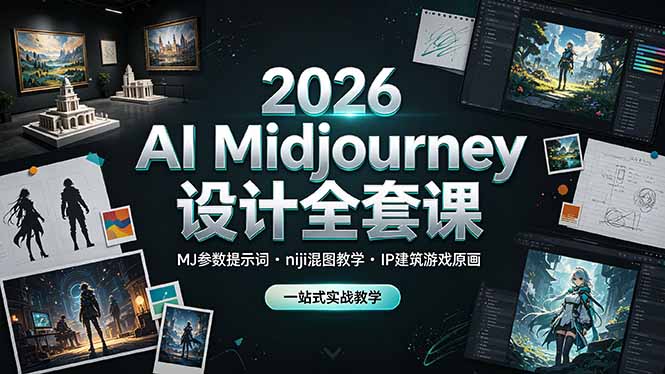 2026 AI Midjourney设计全套课，MJ参数提示词niji混图教学，IP建筑游戏原画一站式实战教学-惠声资源站