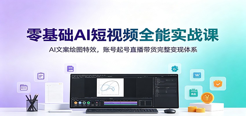 零基础AI短视频全能实战课：AI文案绘图特效，账号起号直播带货完整变现体系-惠声资源站