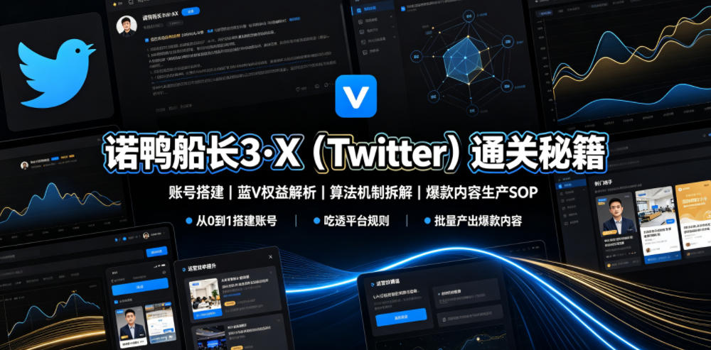 诺鸭船长3·X(Twitter)通关秘籍，涵盖账号搭建、蓝V权益解析、算法机制拆解及爆款内容生产SOP-惠声资源站