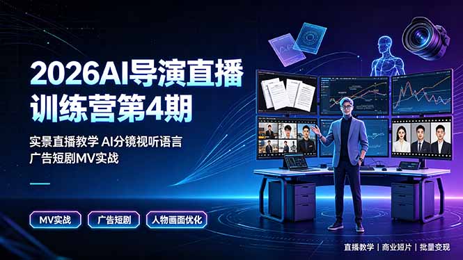 2026AI导演直播训练营第4期，实景直播教学AI分镜视听语言，广告短剧MV实战，解决人物画面崩坏痛点-惠声资源站