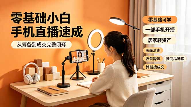 零基础小白手机直播速成，从筹备到成交完整闭环，适配苹果安卓系统，解决杂音卡顿留人难问题-惠声资源站