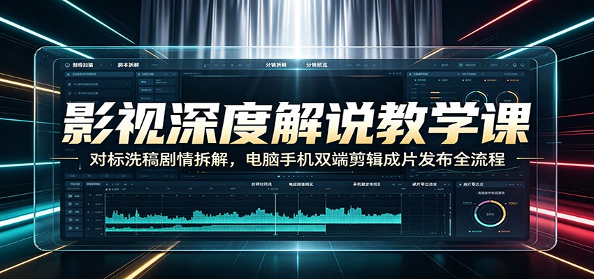 影视深度解说教学课：对标洗稿剧情拆解，电脑手机双端剪辑成片发布全流程-惠声资源站
