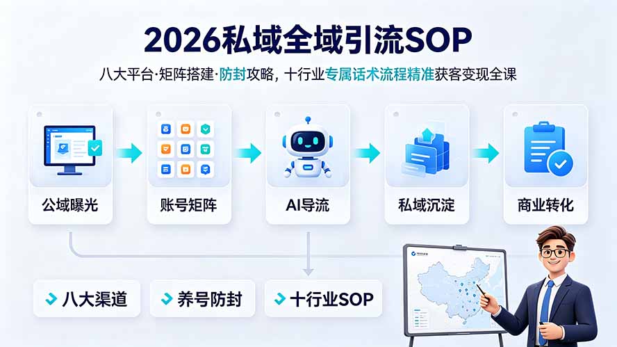 2026私域全域引流SOP｜八大平台·矩阵搭建·防封攻略，十行业专属话术流程精准获客变现全课-惠声资源站