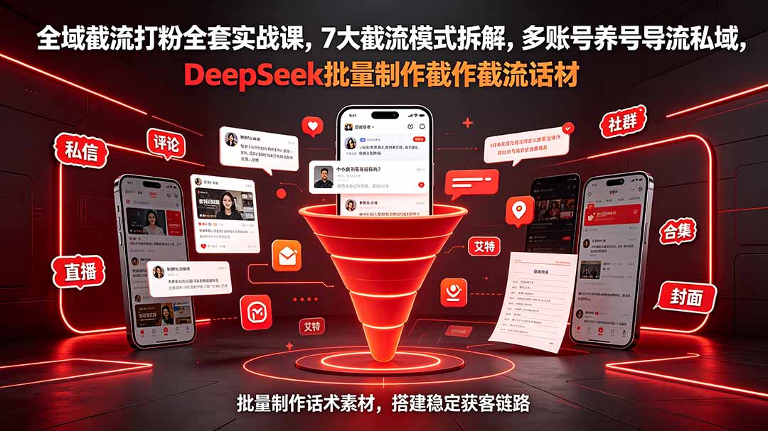 全域截流打粉全套实战课，7大截流模式拆解，多账号养号导流私域，DeepSeek批量制作截流话术素材-惠声资源站