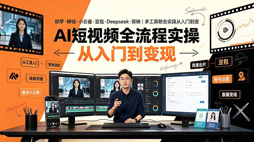 AI短视频全流程实操：即梦·蝉镜·小云雀·豆包·Deepseek·剪映｜多工具联合实操从入门到变现-惠声资源站