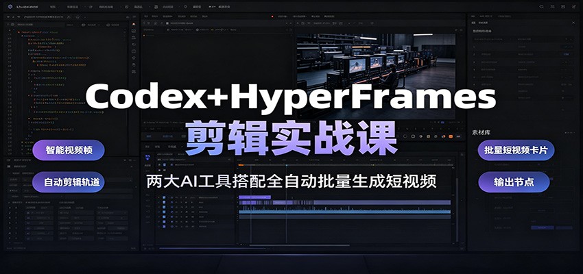 Codex+HyperFrames剪辑实战课：两大AI工具搭配全自动批量生成短视频-惠声资源站