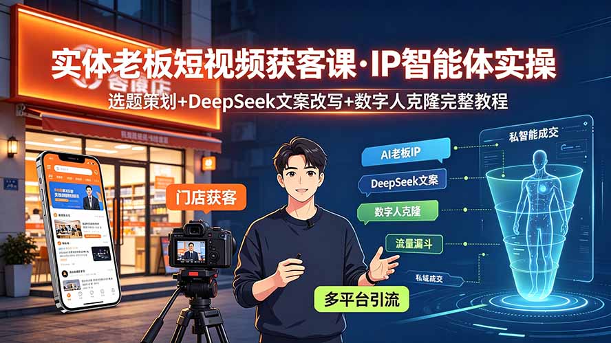 实体老板短视频获客课·IP智能体实操｜选题策划+DeepSeek文案改写+数字人克隆完整教程-惠声资源站