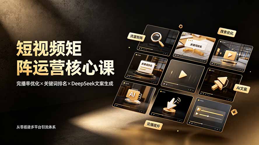 短视频矩阵运营核心课：完播率优化×关键词排名×DeepSeek文案生成，从零搭建多平台引流体系-惠声资源站