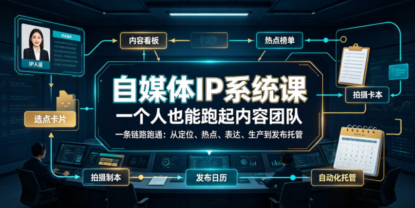 自媒体IP系统课，一个人也能跑起内容团队，一条链路跑通，从定位、热点、表达、生产到发布托管-惠声资源站