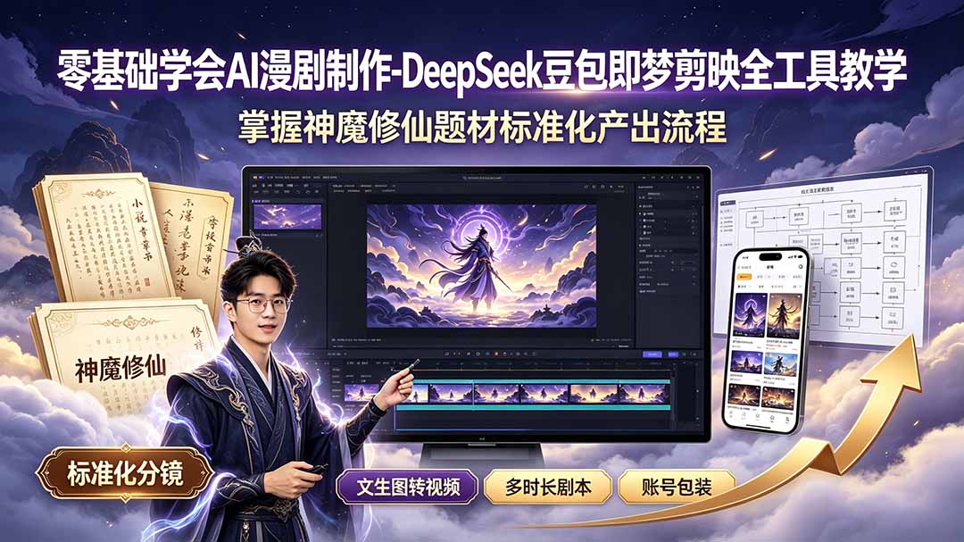 零基础学会AI漫剧制作-DeepSeek豆包即梦剪映全工具教学，掌握神魔修仙题材标准化产出流程-惠声资源站