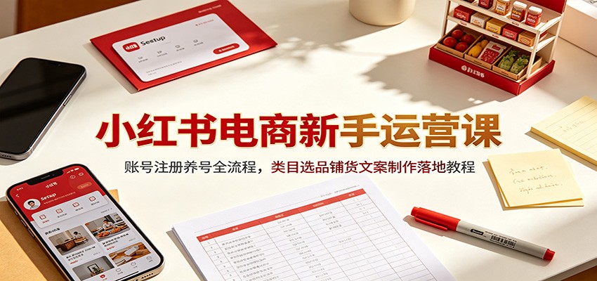 小红书电商新手运营课：账号注册养号全流程，类目选品铺货文案制作落地教程-惠声资源站