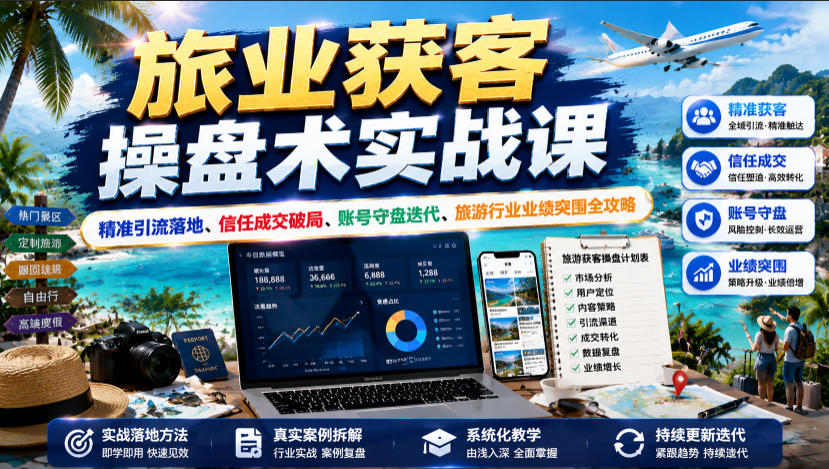 旅业获客操盘术实战课｜精准引流落地、信任成交破局、账号守盘迭代、旅游行业业绩突围全攻略-惠声资源站