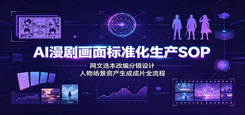 AI漫剧画面标准化生产SOP：网文选本改编分镜设计，人物场景资产生成成片全流程-惠声资源站