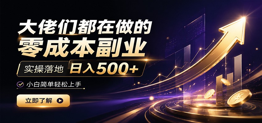 大佬们都在做的零成本副业，实操落地日入500+，小白一秒上手-惠声资源站