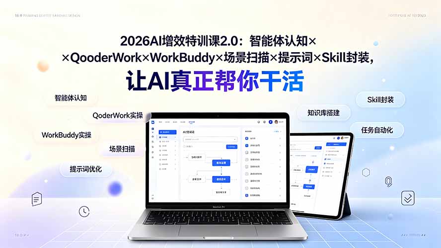 2026AI增效特训课2.0：智能体认知×QoderWork×WorkBuddy×场景扫描×提示词×Skill封装，让AI真正帮你干活-惠声资源站