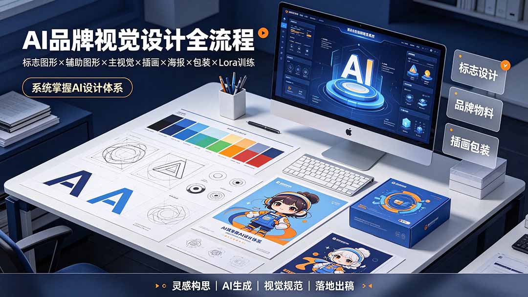 AI品牌视觉设计全流程：标志图形×辅助图形×主视觉×插画×海报×包装×Lora训练，系统掌握AI设计体系-惠声资源站