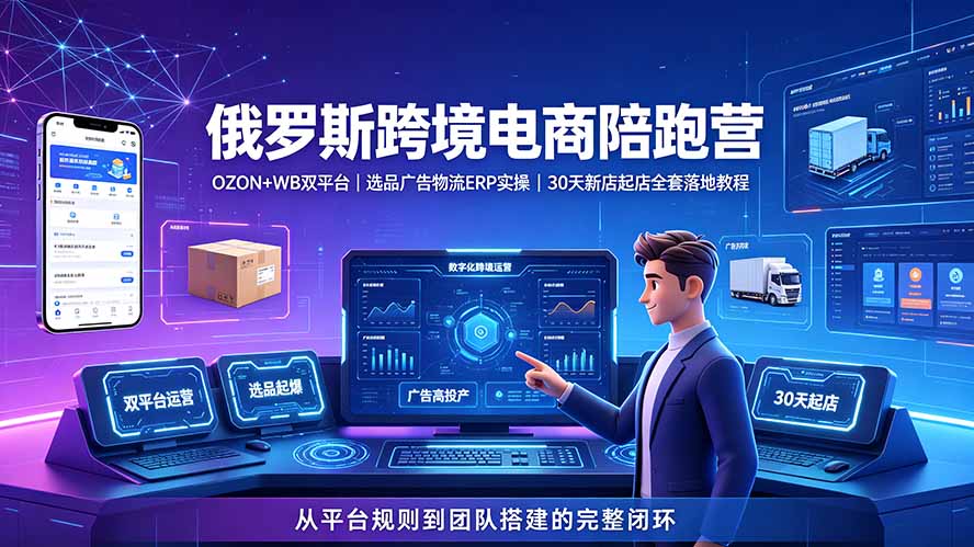 2026俄罗斯跨境电商陪跑营：OZON+WB双平台｜选品广告物流ERP实操｜30天新店起店全套落地教程-惠声资源站