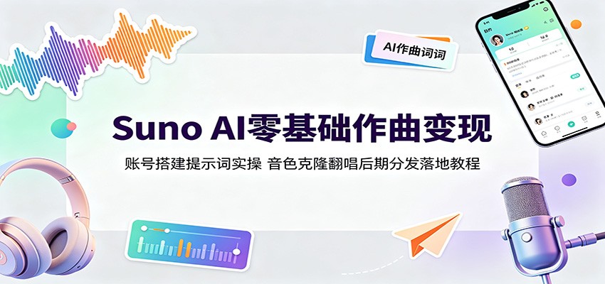 Suno AI零基础作曲变现：账号搭建提示词实操，音色克隆翻唱后期分发落地教程-惠声资源站