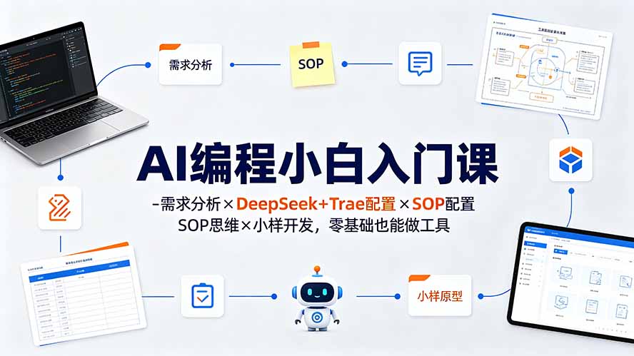 AI编程小白入门课-需求分析×DeepSeek+Trae配置×SOP思维×小样开发，零基础也能做工具-惠声资源站