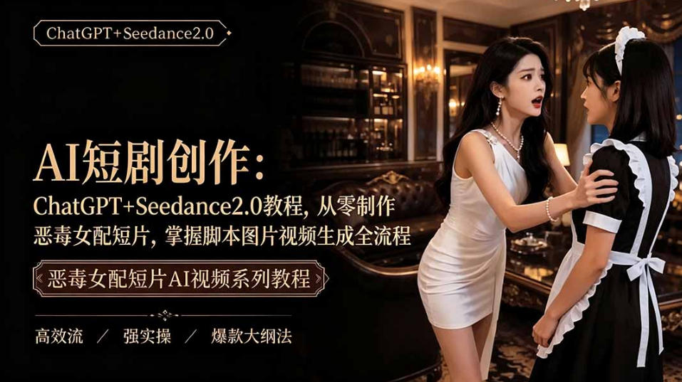AI短剧从零创作实战课｜ChatGPT脚本撰写+Seedance2.0视频生成，恶毒女配短剧全流程教程-惠声资源站