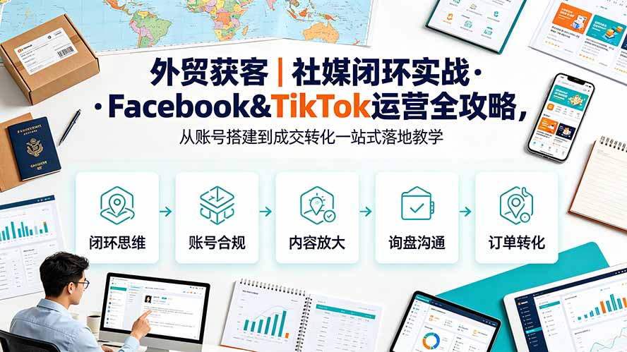 外贸获客｜社媒闭环实战·Facebook&TikTok运营全攻略，从账号搭建到成交转化一站式落地教学-惠声资源站