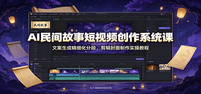 AI民间故事短视频创作系统课：文案生成精细化分段，剪辑封面制作实操教程-惠声资源站