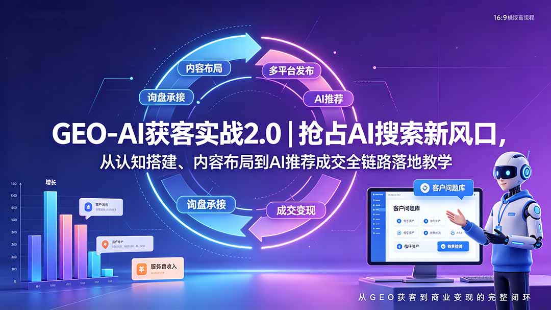 GEO-AI获客实战｜抢占AI搜索新风口，从认知搭建、内容布局到AI推荐成交全链路落地教学-惠声资源站