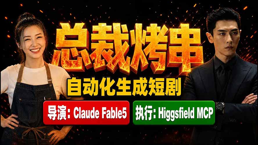 《总裁烤串》真人短剧全自动诞生！Claude Fable5 当导演，Higgsfield MCP 执行！-惠声资源站
