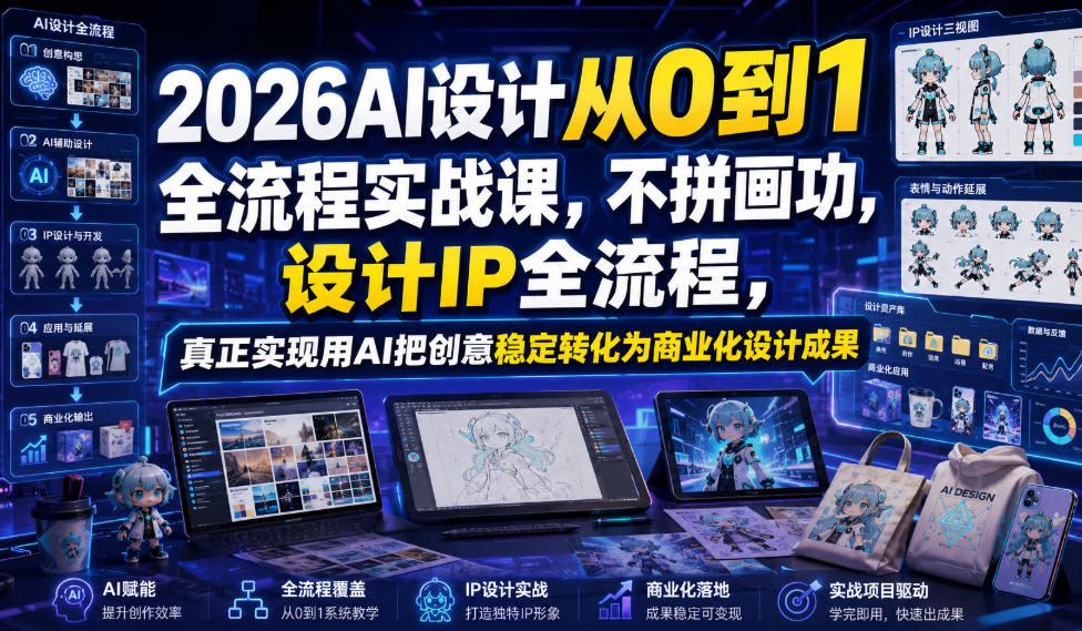 2026AI设计从0到1全流程实战课，不拼画功，设计IP全流程，真正实现用AI把创意稳定转化为商业化设计成果-惠声资源站