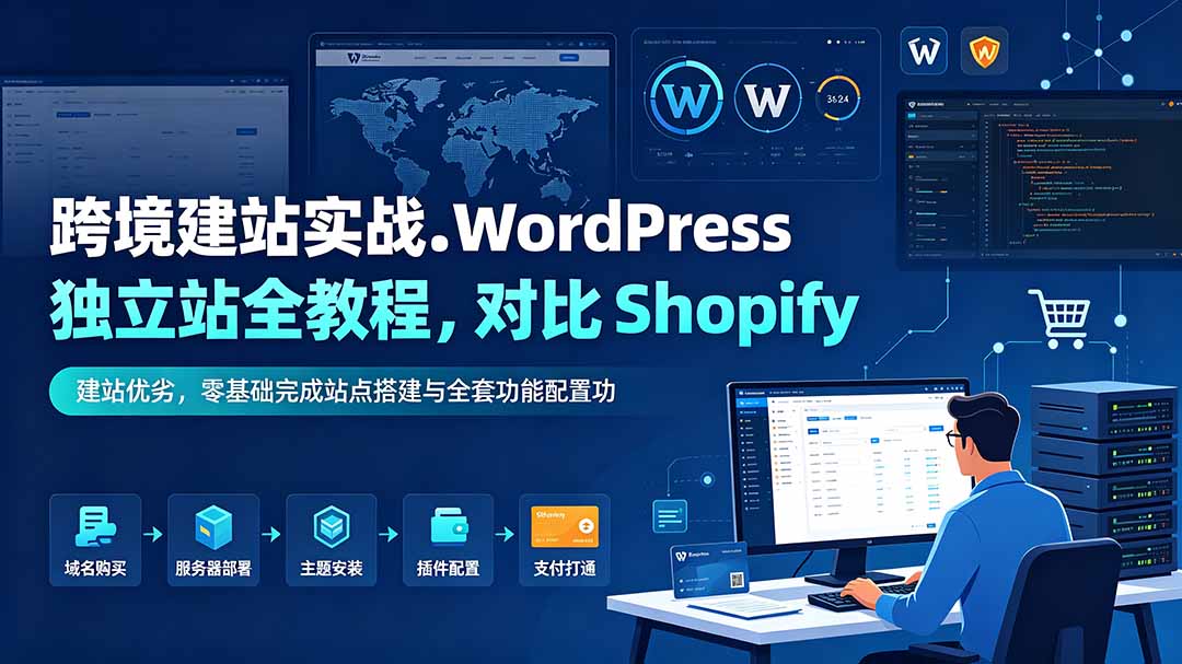 跨境建站实战：WordPress 独立站全教程，对比 Shopify 建站优劣，零基础完成站点搭建与全套功能配置-惠声资源站