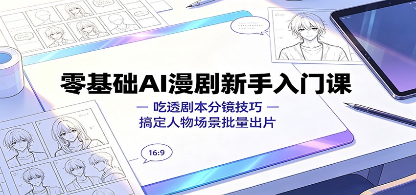 零基础AI漫剧新手入门课：吃透剧本分镜技巧，搞定人物场景批量出片-惠声资源站