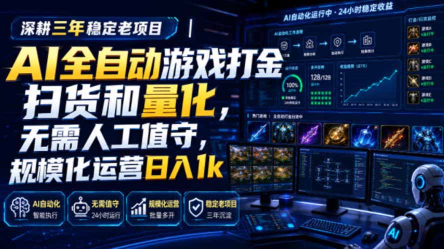 AI全自动游戏打金扫货和量化，规模化运营日入1k，深耕三年稳定老项目！-惠声资源站