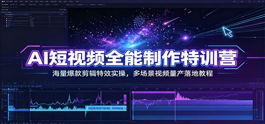 AI短视频全能制作特训营：海量爆款剪辑特效实操，多场景视频量产落地教程-惠声资源站