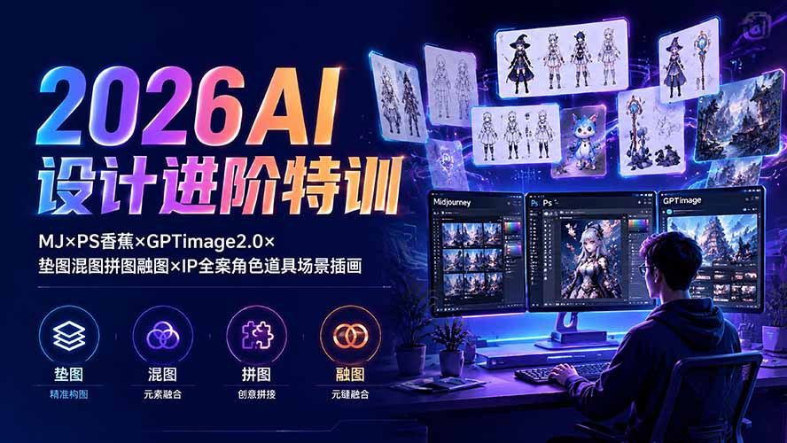 2026AI设计进阶特训：MJ×PS香蕉×GPTimage2.0×垫图混图拼图融图×IP全案角色道具场景插画-惠声资源站