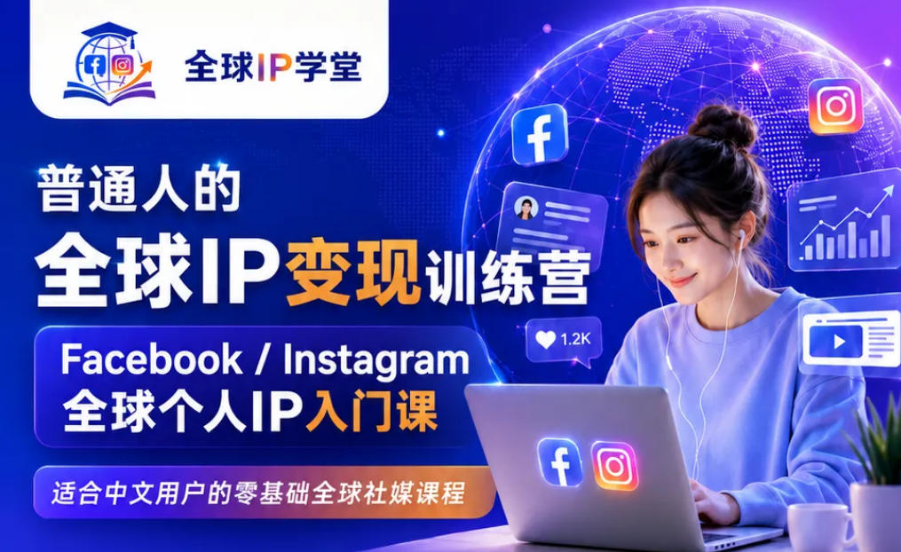 普通人的全球IP变现训练营，Facebook/Instagram全球个人IP入门课，零基础全球社媒课程-惠声资源站