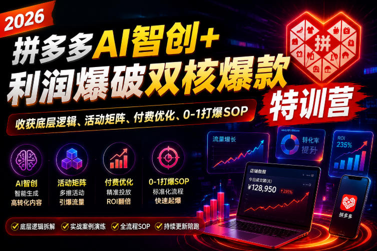 2026拼多多AI智创+利润爆破双核爆款特训营，收获底层逻辑、活动矩阵、付费优化、0-1打爆SOP(更新0727)-惠声资源站