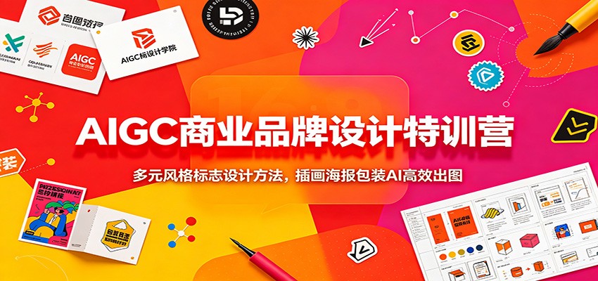 AIGC商业品牌设计特训营：多元风格标志设计方法，插画海报包装AI高效出图-惠声资源站