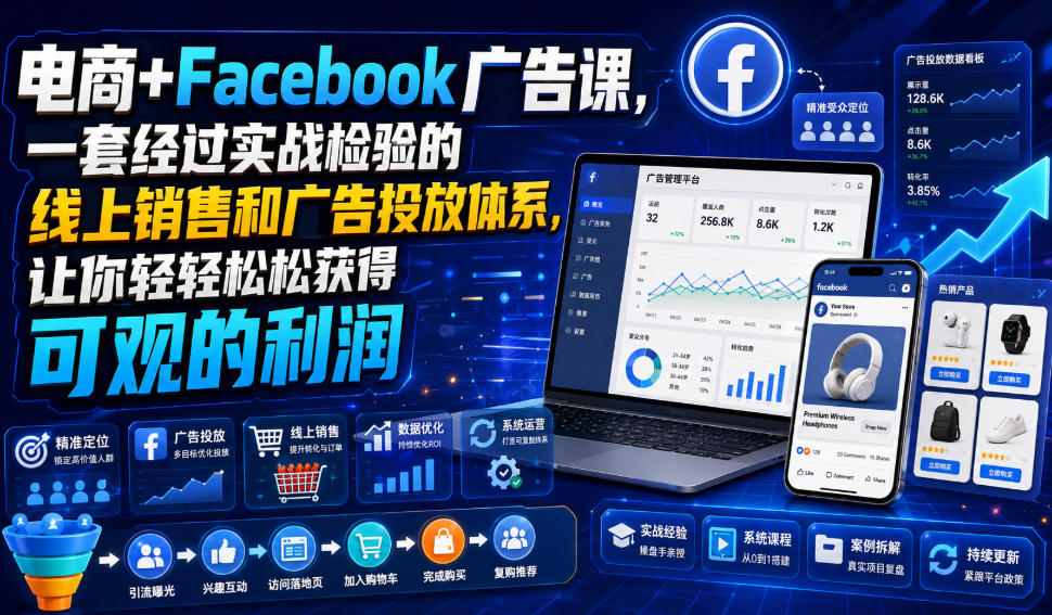 电商+Facebook广告课，一套经过实战检验的线上销售和广告投放体系，让你轻轻松松获得可观的利润【原创双语字幕】-惠声资源站