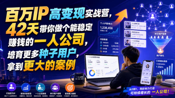 百万IP高变现实战营，42天带你做个能稳定賺钱的一人公司，培育更多种子用户，拿到更大的案例-惠声资源站