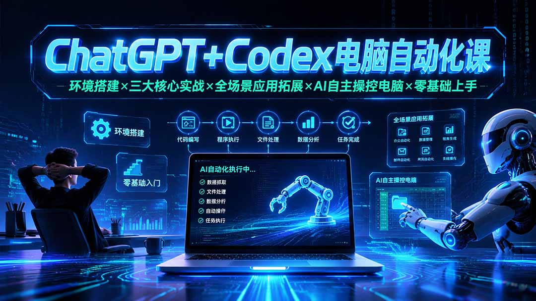 ChatGPT+Codex电脑自动化课：环境搭建×三大核心实战×全场景应用拓展×AI自主操控电脑×零基础上手-惠声资源站